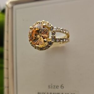 Gold-tone Cocktail Ring with Champagne Center Stone Size 6